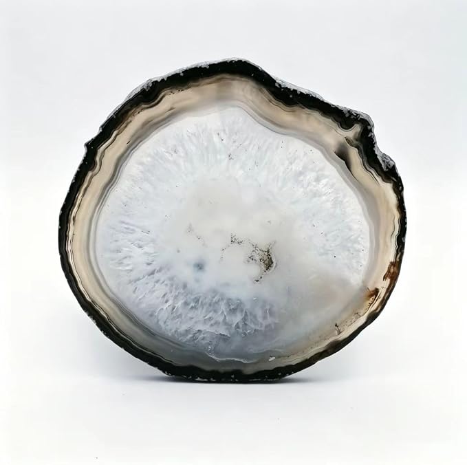 Gray Agate Coaster Drinks Crystal Cup Stone Coasters Set of 4 Geode Agate Slices with Rubber Bumpers for Coffee, Wine or Bar Glasses (4"-5")