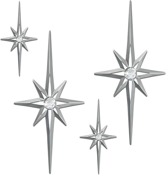 sxnzequnze 4 Pack Metal Star Wall Art 8 Pointed Starburst Wall Decor Set with 2 Large & 2 Small Pieces Mid Century Celestial Metal Wall Sculpture for Bedroom Living Room Office Gallery Wall