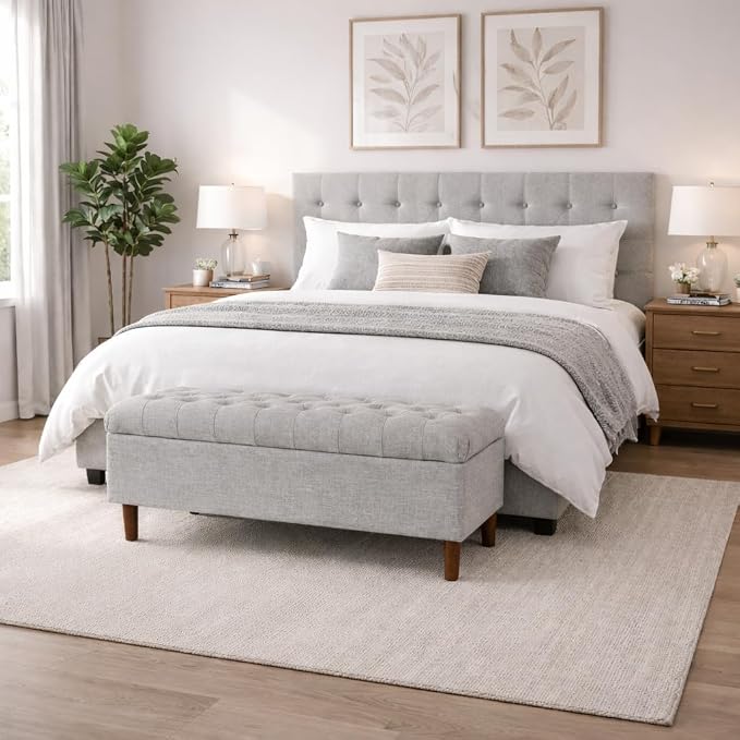 HomePop 40" Ainsley Button Tufted Storage Bench - Gray Woven