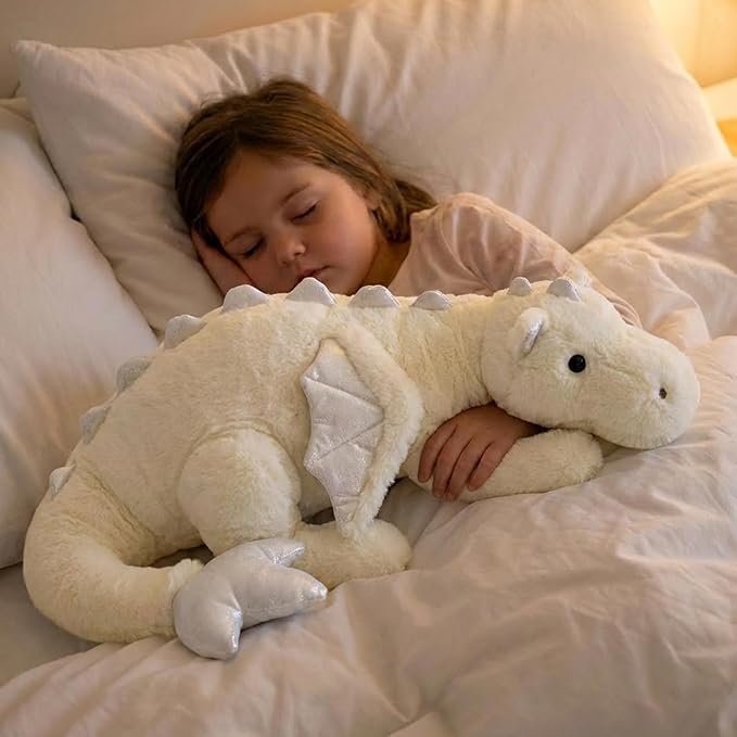 ARELUX Large 36in Cute Dragon Stuffed Animals Plush Toy Soft White Pterosaur Plushie Giant Fuzzy Dinosaur Pillow Plushies with Wings Cuddly for Friends Family Member