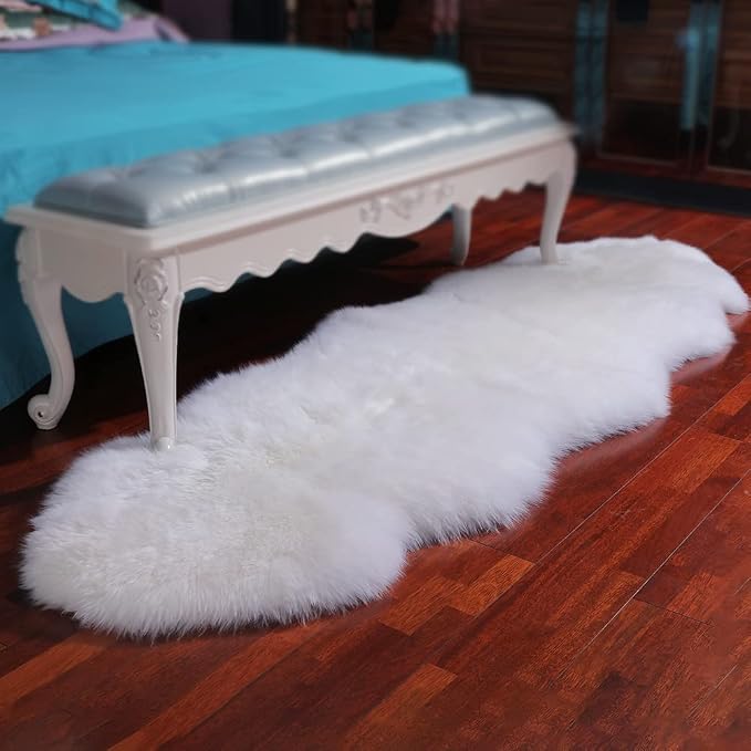 IRIWOOL Premium Genuine Fur Sheepskin Rug Real Australia Sheepskin Natural Luxury Fluffy Lambskin Fur Area Rug Seat Covers for Kids Bedroom Sofa Chair Cover (Creamy White, Double Pelt/2ft x 6ft)