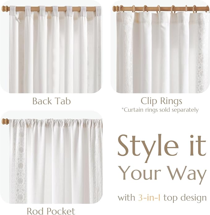 jinchan Weslie White Linen Curtains for Bedroom Vintage Floral Farmhouse Curtains 84 Inches Long Linen Lined Drapes for Living Room Embroidered Drapes Off White 2 Panels