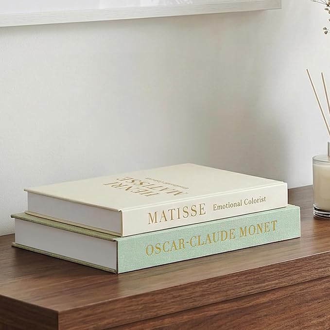 Decorative Books for Home Decor - Stackable Fake Books Storage Box for Coffee Table - Set of 2 Linen Faux Books Double as Libros Decorativos and Photo Storage, Sage