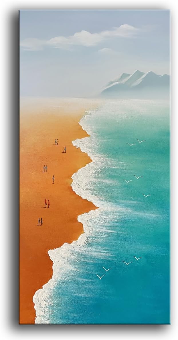 YaSheng Art - 24x48inch landscapes Abstract Art Painting Oil Painting on Canvas Texture Blue Ocean scenery sandbeach Paintings HandMade Canvas Wall Art Paintings Modern Home Decor Art Living room sofa bedroom dining room hanging pictures
