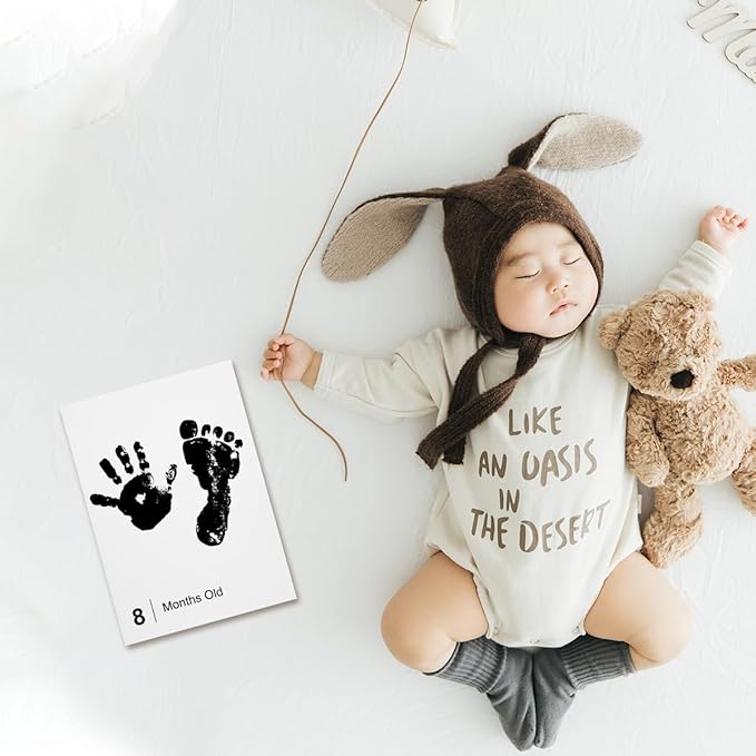Baby Inkless Milestone Cards Hand Casting Kit Ink Print Hand and Footprint Kit Dog or Cat Pet Paw Print Kit Baby Newborn Footprint Kit Photo Album Keepsake Book Feet Stamp (White Gift Box + Album)