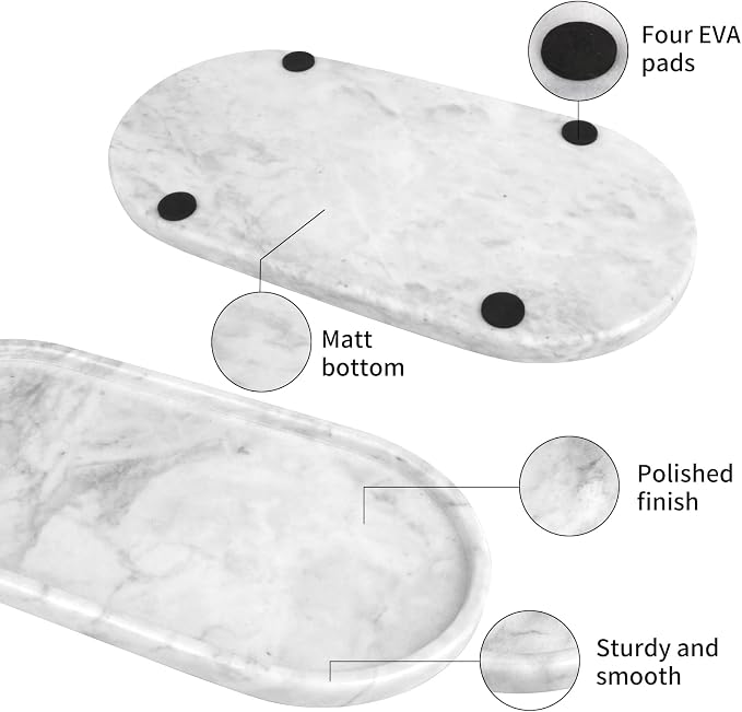 Oval Marble Bathroom Vanity Tray, Natural Luxury Marble Home Kitchen Bathroom Table Tray, Stone Decorative Countertop Tray for Coffee Perfume Jewelry (Light Grey, 12" x 6" x 0.8")