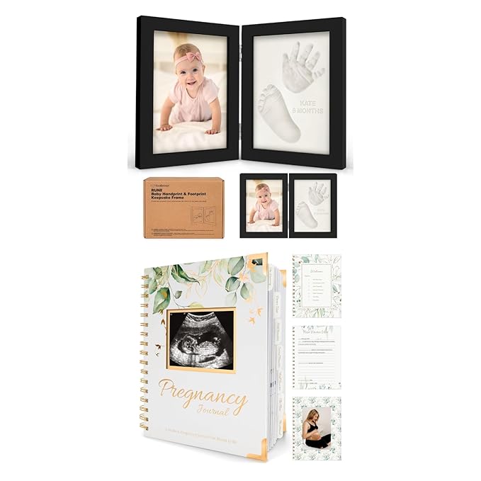 KeaBabies Baby Footprint Kit, Baby Shower Gifts for Girls, Boys and Pregnancy Journal Memory Book - Personalized Baby Hand and Footprint Kit Keepsake - 90 Pages Hardcover Pregnancy Planner Journal