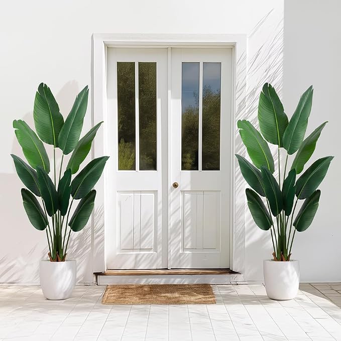 YEPDIN Artificial Bird of Paradise Plant 5 Ft Tall Fake Banana Leaf Plant for Indoors and Outdoors,Faux Palm Tree with Plastic Pot for Office and Home Decor,L1602PCS