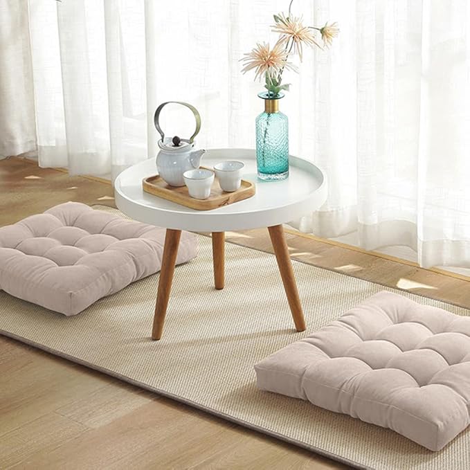 Tiita Indoor/Outdoor Chair Cushions 22" x 22" Seat Pillow Cushion Set of 2 Square Chair Pads for Sitting Patio Garden Floor Throw Pillows, Beige