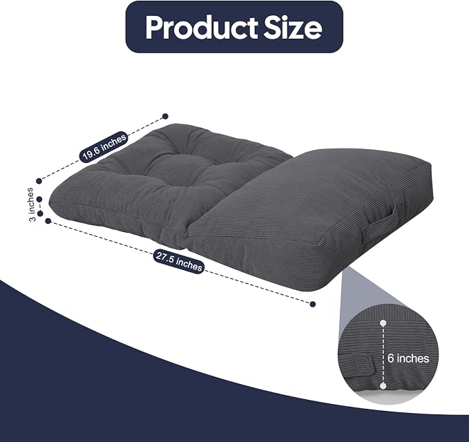 Meditation Cushion, Large Meditation Mat and Pillow for Sitting on Floor, 2-in-1 Portable Yoga Pillow, Tufted Corduroy Zabuton Cushion for Kneeling and Sitting and Knee Support, Dark Grey