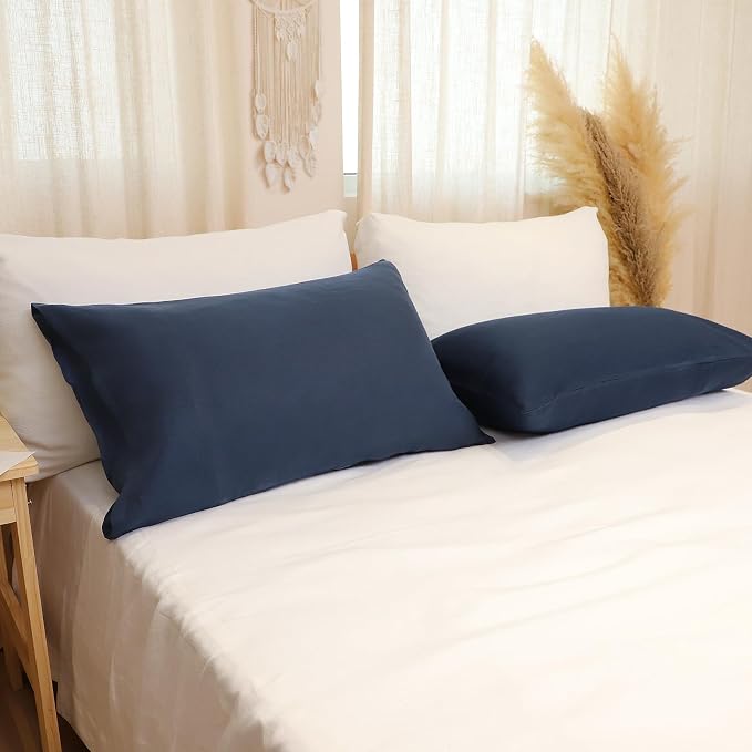 Linen Pillow Cases King Size Set of 2,100% French Linen Pillowcase Soft Breathable Envelope Pillow Cover Home Decor Gift for Women(Dark Blue,20x40)