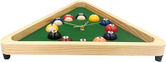 Yuanhe Billiards Pool Ball Clock - 14Inch Triangle Pool Table Cool Wall Clock with Solid Wood Frame,Great for Billiards Room,Pool Room,Game Room,Bar