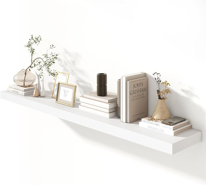 FLYJOE Deep Floating Shelves, 72 Inch White Shelves Set of 1 | 12 Inch Deep Shelves for Wall, 72'' x 12'' Rustic White Wood Shelves for Bathroom Living Room Laundry Room Kitchen