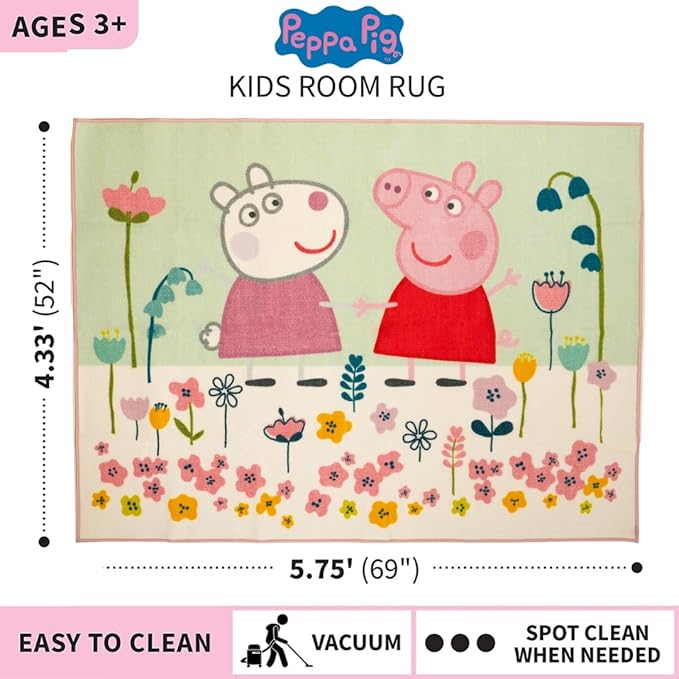 Peppa Pig & Suzie Kids Room Non Slip Area Rug, 69 in x 52 in, (Official Licensed Official Product) by Franco