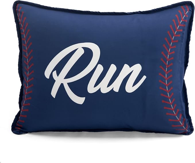 Lush Decor Baseball Game Reversible Quilt Twin Size 4 Piece Set Navy & Gray - Toddler Bedding Set Twin Quilt - Sports Bedroom Decor - Baseball Bedding