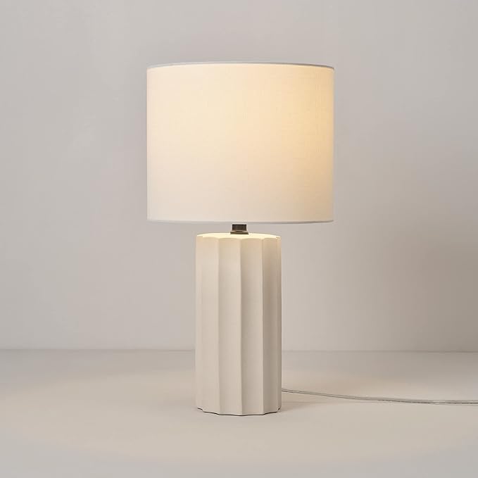 Doris 20" Ribbed Concrete Finish Table Lamp with White Linen Shade