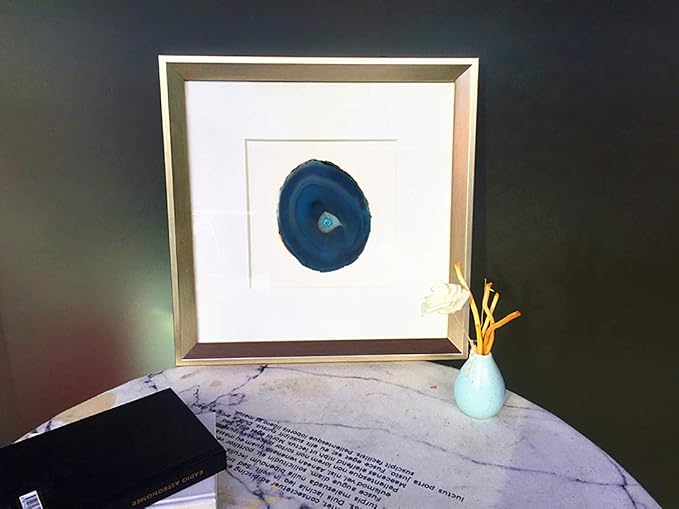 JIC Gem Dyed Teal 3-3.5" Agate Coaster Sliced Small Natural Agate Coaster for Drinks Cup Mat with Rubber Bumper Set of 4 Home Decor