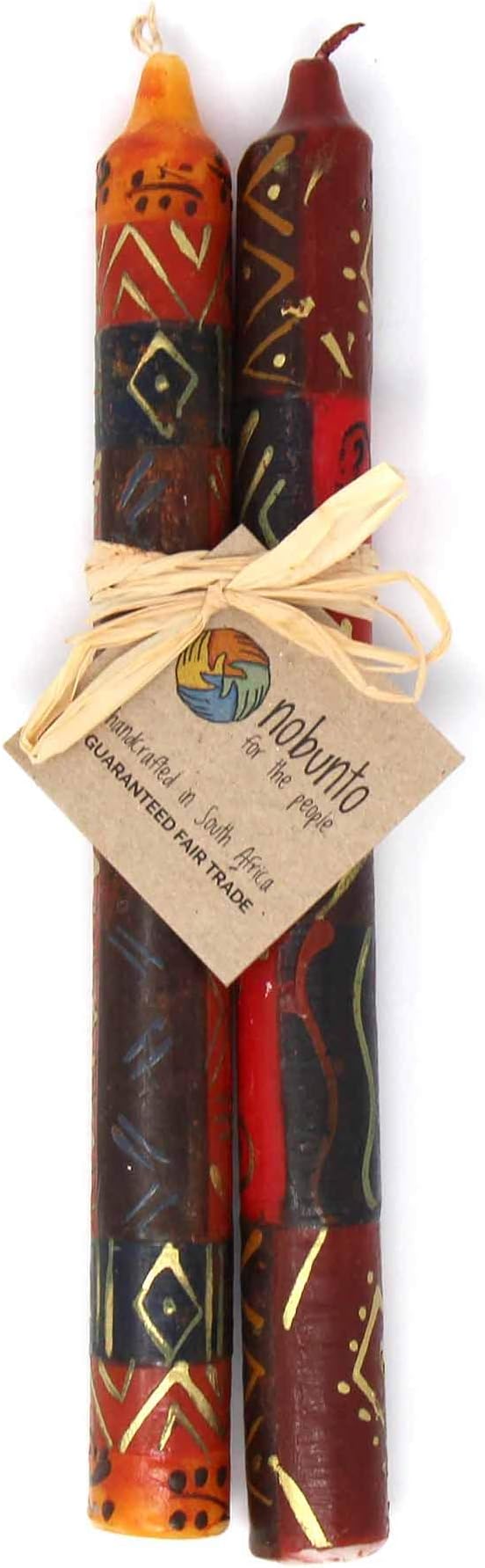 Global Crafts Bongazi - Hand-Painted Taper Candles Set of 2 - African Design, Non Toxic, Unscented