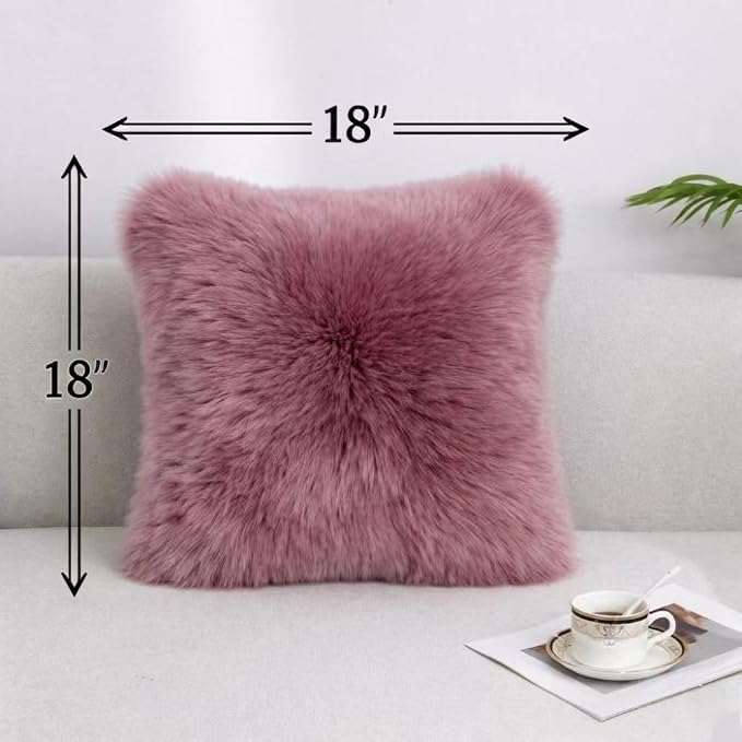 Luxury Soft Fur Sheepskin Fleece Cushion Cover Pillowcase Decorative Throw Pillows Covers, No Pillow Insert, 1pc (Peachy-Pink, 18"×18")