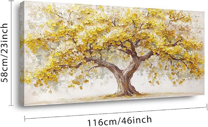 Ggaafet Yellow Ginkgo Tree Wall Art for Living Room Canvas Oil Painting Prints Beautiful Tree of Life Art Deco Modern Artwork Office Bedroom Family Dining Room Decor Large