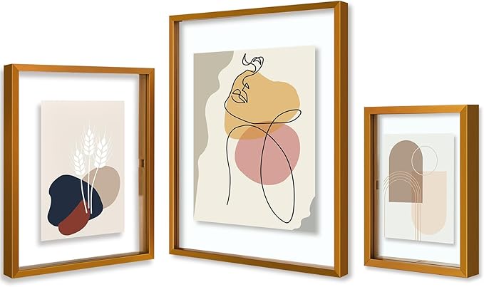 Golden State Art, 7 Pack Floating Frames for One 11x14, Two 8x10, and Four 5x7 Pictures. Aluminum Photos Frame for Wall Display (Bronze)