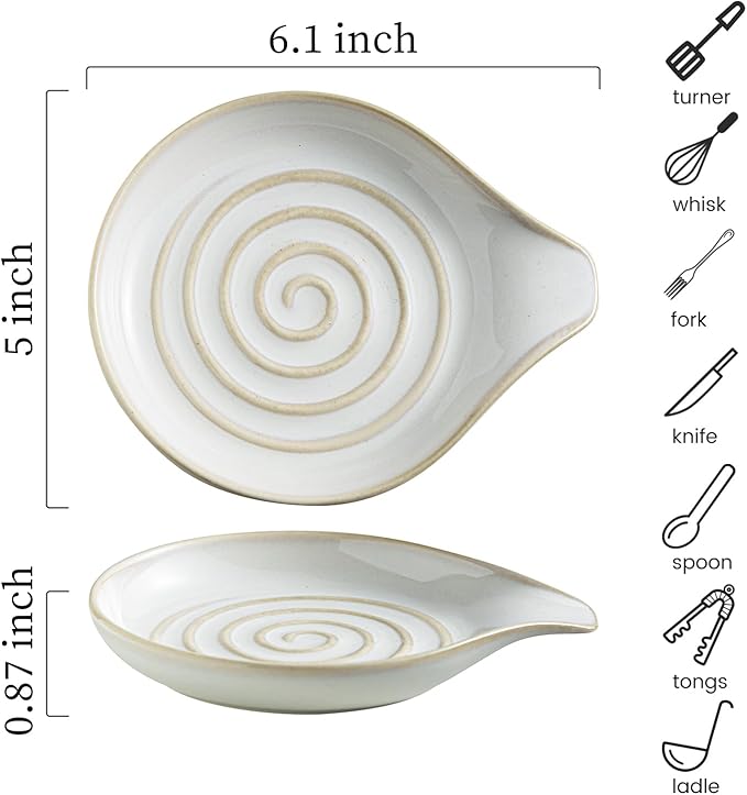 LAUCHUH Spoon Rest, Large Ceramic Spoon Holder for Kitchen Counter Spatula Rest Heat-Resistant Spoon Rest for Stove Top Cooking Utensil Holder, Farmhouse Kitchen Décor for Mother's Day, Cream, 5 Inch