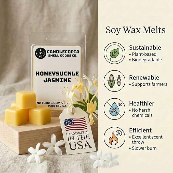 Honeysuckle Jasmine Strongly Scented Hand Poured Vegan Wax Melts, 12 Scented Wax Cubes, 6.4 Ounces in 2 x 6-Packs