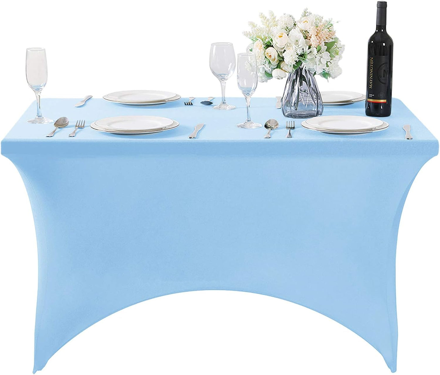 SuperO 2Pack Waterproof Spandex Table Cover for 4FT Table Universal Fitted Stretch Tablecloth for Party, Banquet, Wedding and Events-Blue Mist