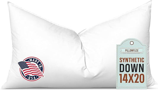 Pillowflex Synthetic Down Pillow Insert - 14x20 Down Alternative Pillow, Ultra Soft, Small Rectangle, Lumbar, Travel, Neck, Sleeping Pillow - 1 Decorative Pillow Form