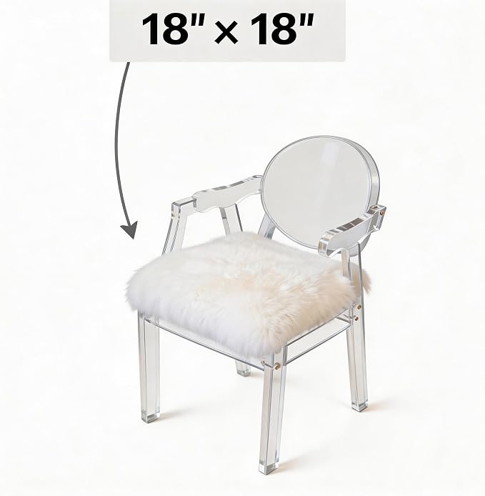 Sheepskin Chair Cushion Non-Slip Back Square Genuine Fur Chair Cover Silky Natural Wool Seat Cushion Pad Soft Area Rugs Carpet for Home Office Restaurant Chair 18x18 Inch (Pack of 2), Pearly White