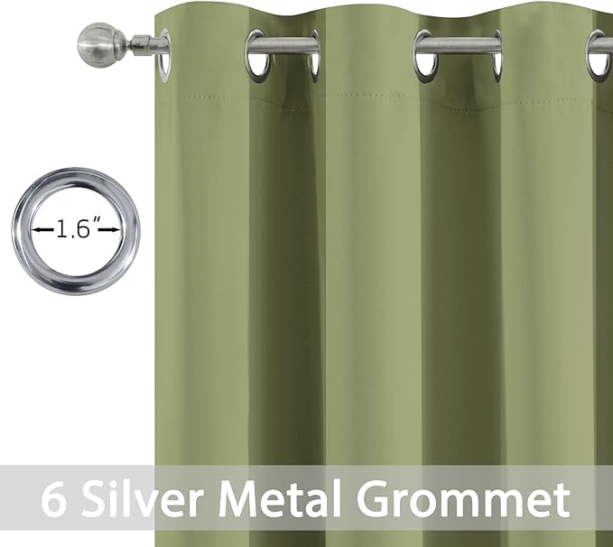 Yakamok Room Darkening Blackout Curtains for Bedroom,Thermal Insulated Grommet Top Light Blocking Window Drapes for Living Room,42W x 63L,Sage Green,2 Panels