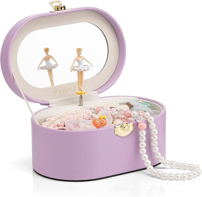 Vlando Musical Jewelry Box for Girls - Kid Music Box with Ballerina for Birthday Bedroom Decor - Birthday Gift for Girls Ages 4 5 6 7 8-12 Year Old - Purple