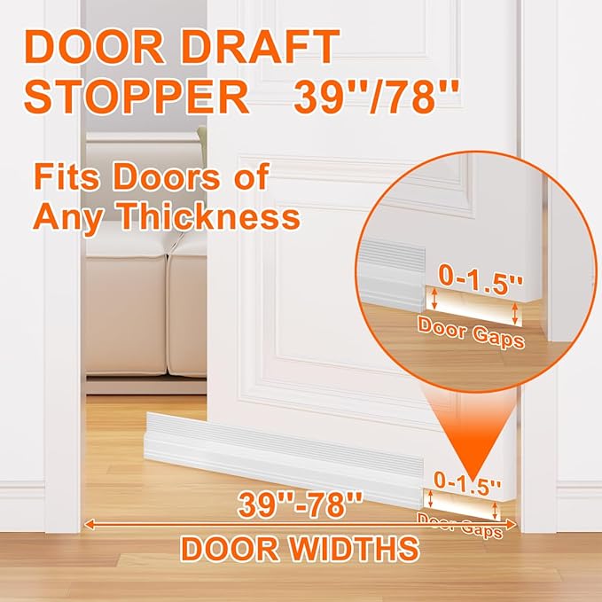 Door Draft Stopper for Bottom of Door, Adjustable Weather Stripping Door Seal for Cold Insulation, Under Door Sweep for Exterior & Interior Doors, Door Bottom Seal Blocker Noise (39inch,Transparent)
