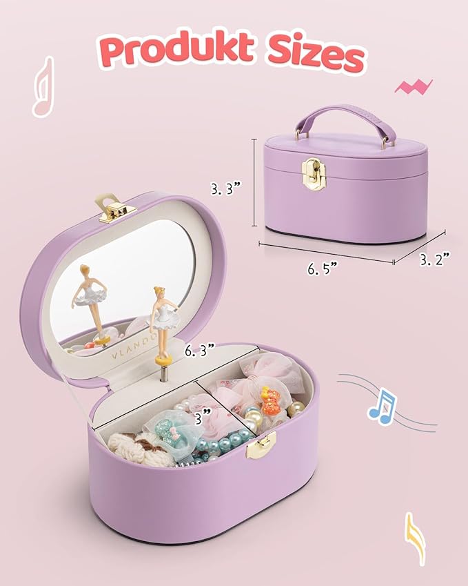 Vlando Musical Jewelry Box for Girls - Kid Music Box with Ballerina for Birthday Bedroom Decor - Birthday Gift for Girls Ages 4 5 6 7 8-12 Year Old - Purple