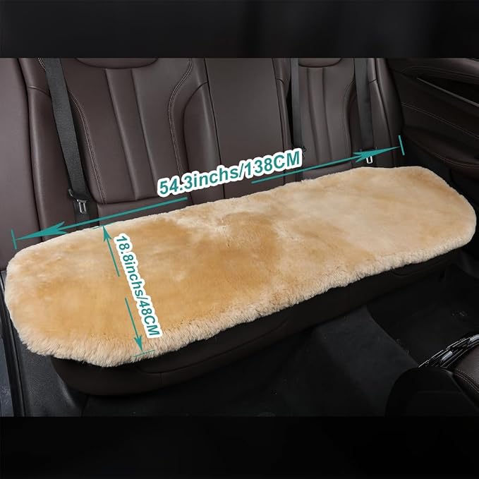 OGLAND Fuzzy Genuine Sheepskin Car Rear Seat Cover for Kids Dogs Pets Auto Bench Back Cushion Interior Accessories with Soft Fluffy Wool Natural Fur, Honey Beige