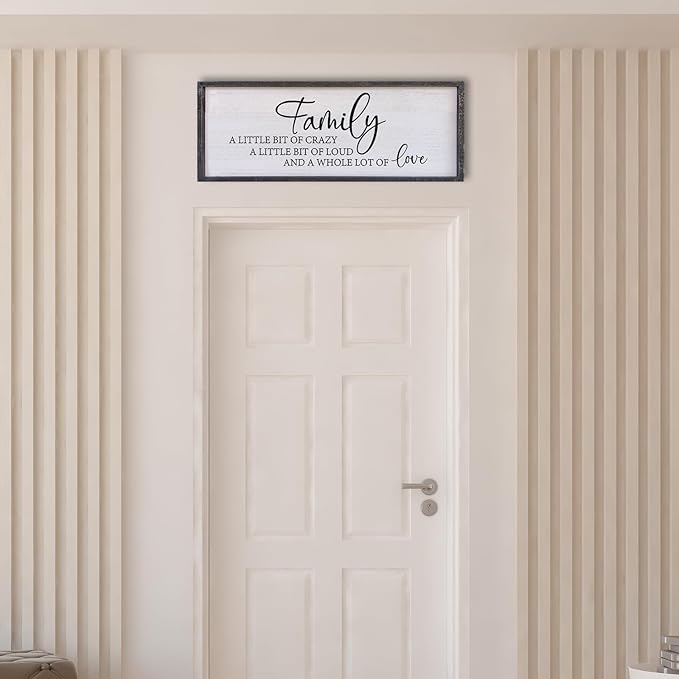 Family A Little Bit Of Crazy Sign Wall Decor 40"×15" Rustic Farmhouse Living Room Large Soild Wood Framed Hallway Hanging Sign Aesthetic Inspirational Quotes Entryway Home Wall Art (Black)