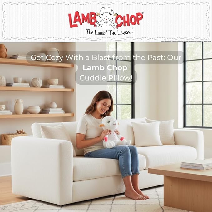 Lamb Chop Nostalgic Spring Cuddle Pillow, Super Soft & Cozy Plush, 14" Tall, (Officially Licensed Product) by Franco Collectibles