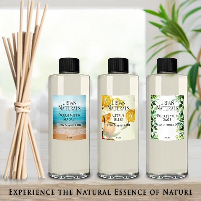 Urban Naturals Reed Diffuser Oil Refill Lavender Fields with Geranium, Clary Sage, Soft Florals 8 oz + Free Reed Sticks, Made in the USA