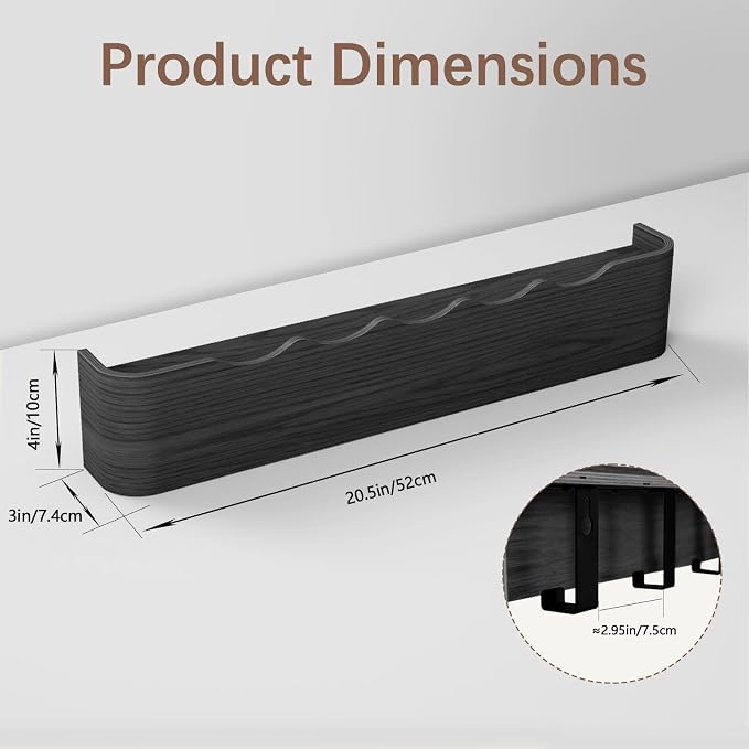 Coat Rack Wall Mount with Hidden Hooks, Wall Hooks with Shelf, Wall Key Holder Mount Wooden Shelf Entryway Hooks for Bedroom Bathroom for Hanging Coats Hats Bags Towels (Black Wave-Shape, 5 Hooks)