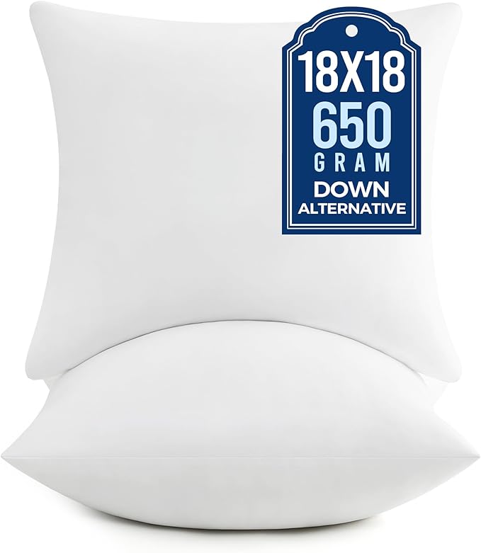 puredown® 18x18 Pillow Inserts, Fluffy Plush Square Form Sham Stuffer Set of 2, Down Alternative Throw Pillows for Couch, Sofa, Bed and Home Decor