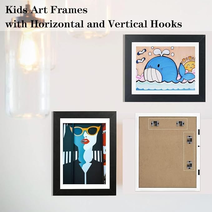 Kids Art Frames 8.5x11, 4-Pack Front Opening Changeable Picture Frames for Kids Artwork, Holds 150 Pieces Each, Artwork Storage and Wall Display Frame for Drawings, Portfolio, Black
