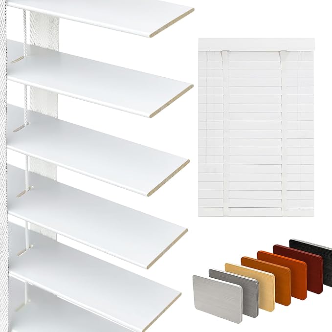 2" Slats Wood Blinds for Indoor Windows: Wooden Blackout Blinds & Shades,Black Out Privacy Horizontal Blinds for Home Bedroom Bathroom Living Room Windows White 42.5" WX 64" H