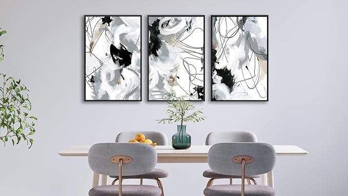 ASDCEUTICALS Large Framed Wall Art - Natural Framed Abstract Canvas Pictures for Living Room Modern Canvas Prints for Bedroom, Black Float Framed Art for Home Office Kitchen Decor 32" X 48" X 3pcs