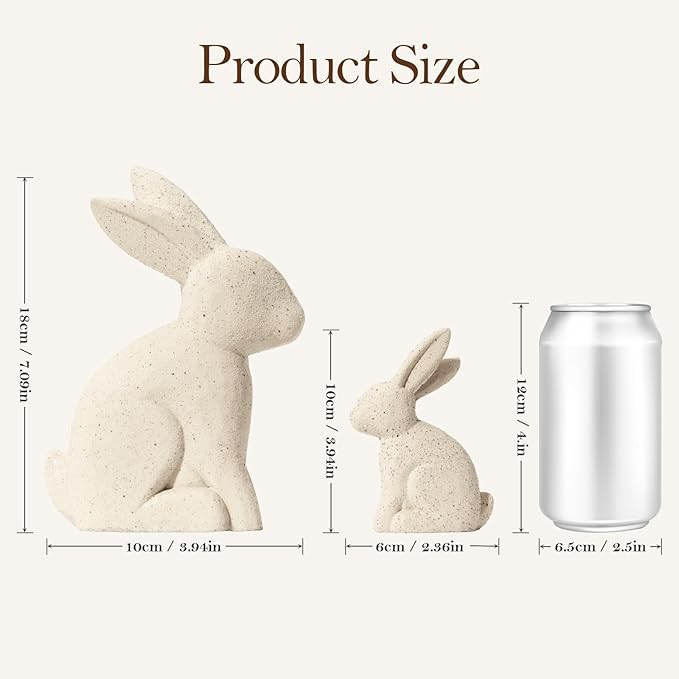 DN DECONATION Easter Decorations White Bunny Decor Rabbit Figurines, Wabi Sabi Easter Bunny Statue Set of 2 for Spring Tabletop Home Decor Farmhouse Shelf Mantel, Pressed Wood Sculpture