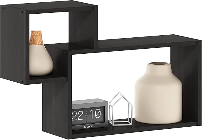 Furinno Rossi Interweave Wall Mount Floating Decorative Shelf, Set of 2, Espresso