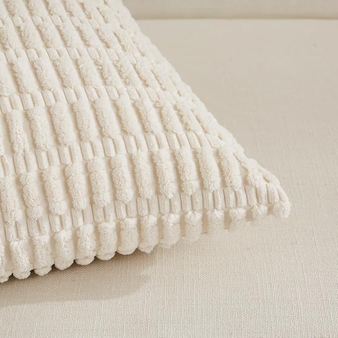 Fancy Homi 4 Packs Decorative Throw Pillow Covers for Living Room Couch Bed, Modern Farmhouse Boho Home Décor Accent Cushion Case, 24" x 16" (Pack of 4), Cream