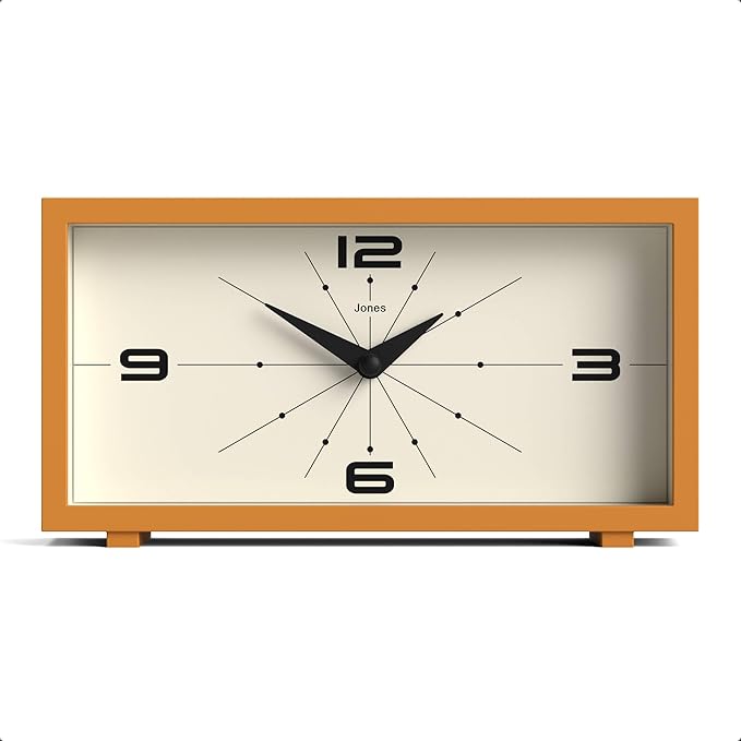 JONES CLOCKS® Odeon Desk Clock | Modern Rectangular Design | Mustard Yellow | Stylish Retro Look for Shelf, Table, Mantel or Bedside