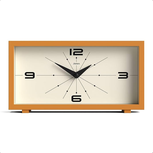 JONES CLOCKS® Odeon Desk Clock | Modern Rectangular Design | Mustard Yellow | Stylish Retro Look for Shelf, Table, Mantel or Bedside