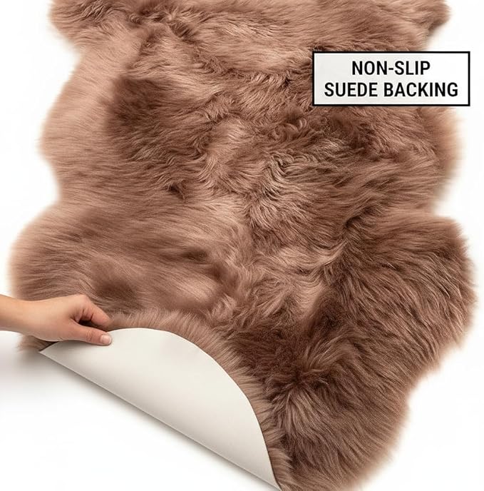 Super Area Rugs Buff Tan Sheepskin Rug Genuine Single 2x3ft Pelt Fluffy Fur Seat Cushion and Chair Cover
