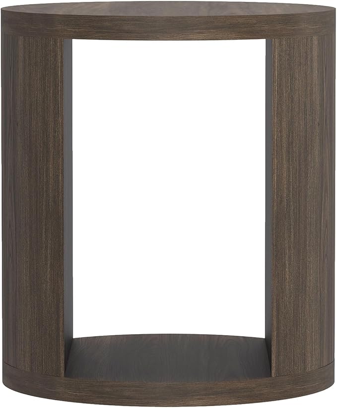 Manhattan Comfort Alure 20" Round End Table, Modern Accent Side Table with Open Storage, Elegant Wood Grain Design, Compact Living Room Furniture, Walnut